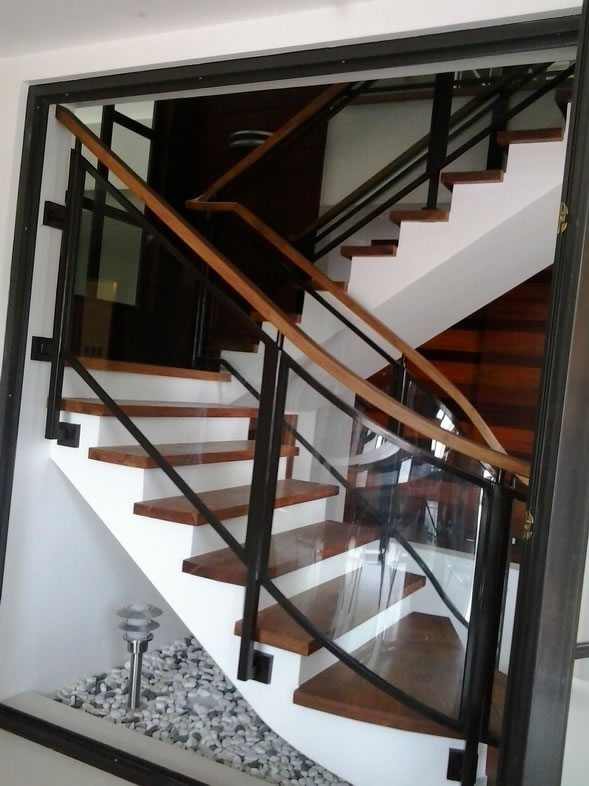 Stair Clear Tempered Glass with Wrought Iron Frame