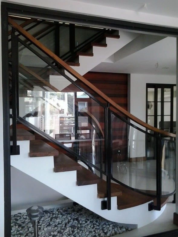 Stair Clear Tempered Glass with Wrought Iron Frame