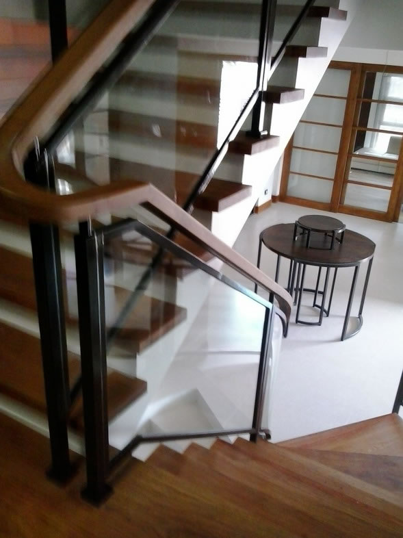 Stair Clear Tempered Glass with Wrought Iron Frame