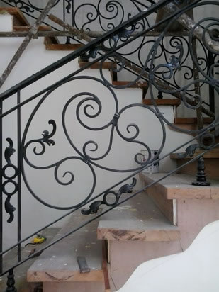 Wrought Iron Stair Railing, Entrance Gate, and False Balcony Railing