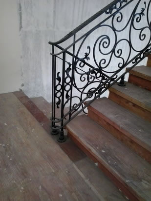 Wrought Iron Stair Railing, Entrance Gate, and False Balcony Railing