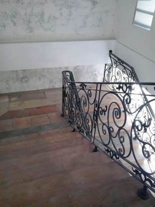 Wrought Iron Stair Railing, Entrance Gate, and False Balcony Railing