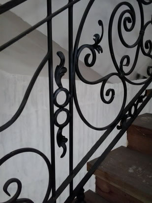 Wrought Iron Stair Railing, Entrance Gate, and False Balcony Railing