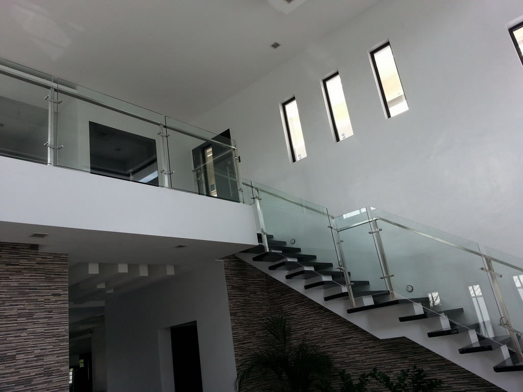 Glass Stair Railing in Stainless Frame Hairline