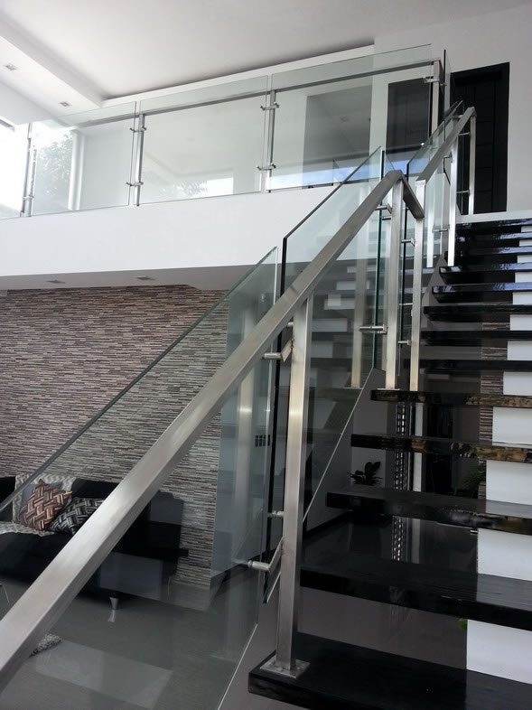 Glass Stair Railing in Stainless Frame Hairline