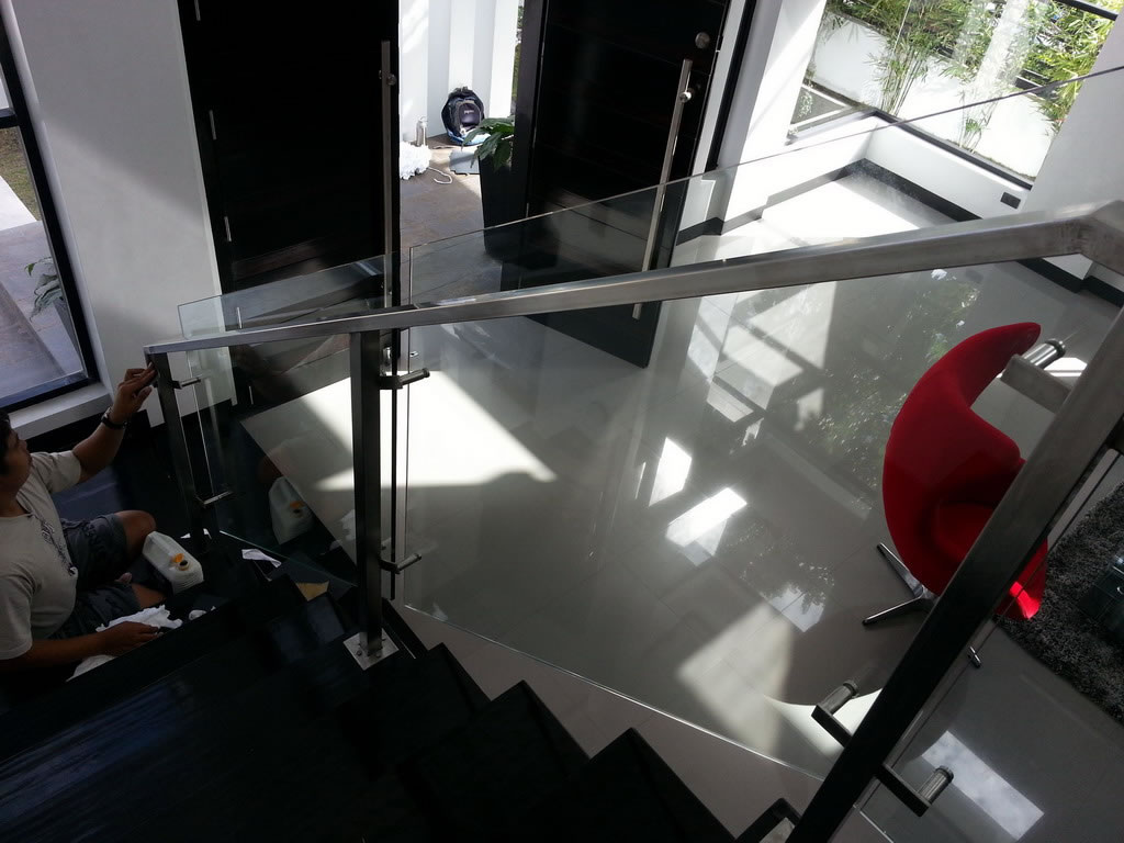 Glass Stair Railing in Stainless Frame Hairline