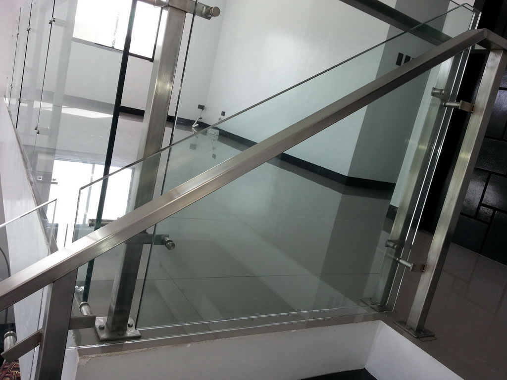 Glass Stair Railing in Stainless Frame Hairline