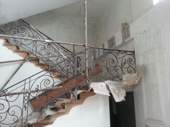 Wrought Iron Stair Railing, Entrance Gate, and False Balcony Railing