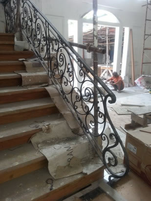 Wrought Iron Stair Railing, Entrance Gate, and False Balcony Railing