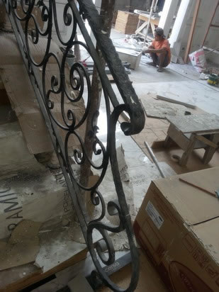 Wrought Iron Stair Railing, Entrance Gate, and False Balcony Railing