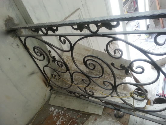 Wrought Iron Stair Railing, Entrance Gate, and False Balcony Railing