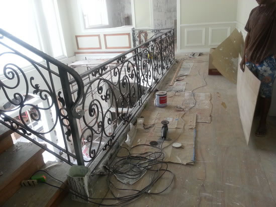 Wrought Iron Stair Railing, Entrance Gate, and False Balcony Railing