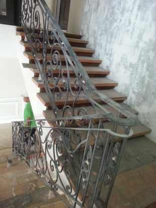 Wrought Iron Stair Railing, Entrance Gate, and False Balcony Railing