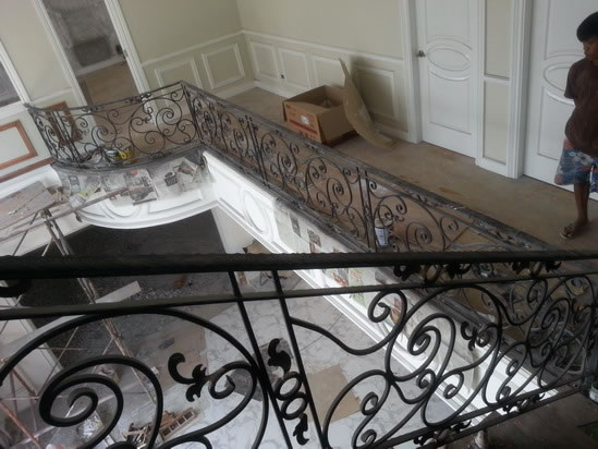 Wrought Iron Stair Railing, Entrance Gate, and False Balcony Railing