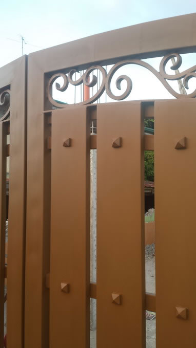 Wrought Iron Gate Wood Finish