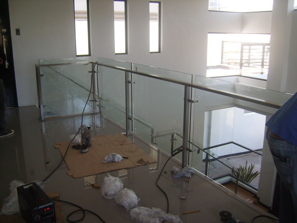 Glass Stair Railing in Stainless Frame Hairline