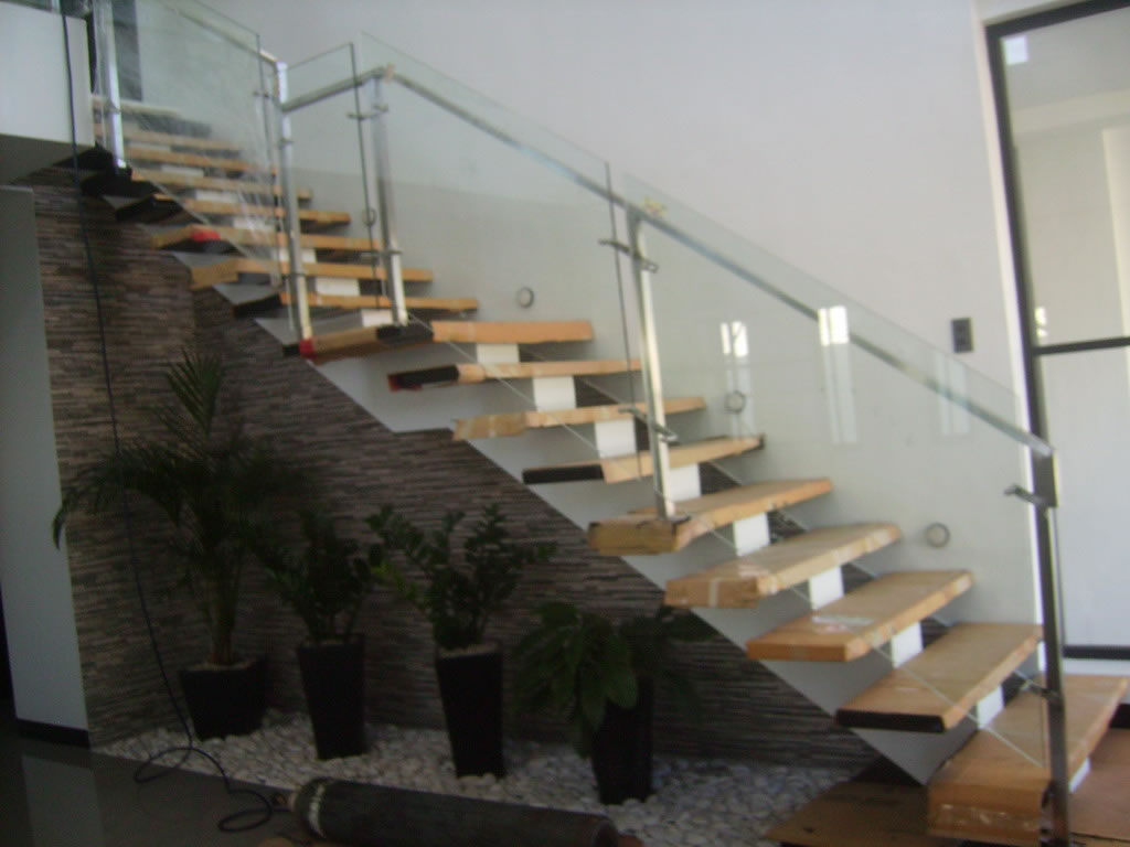 Glass Stair Railing in Stainless Frame Hairline