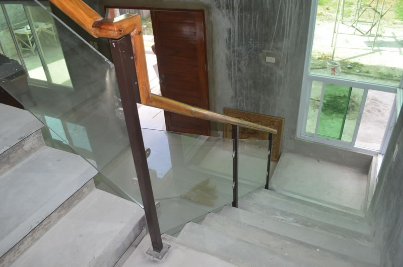 Glass Stair Railing in Metal Frame