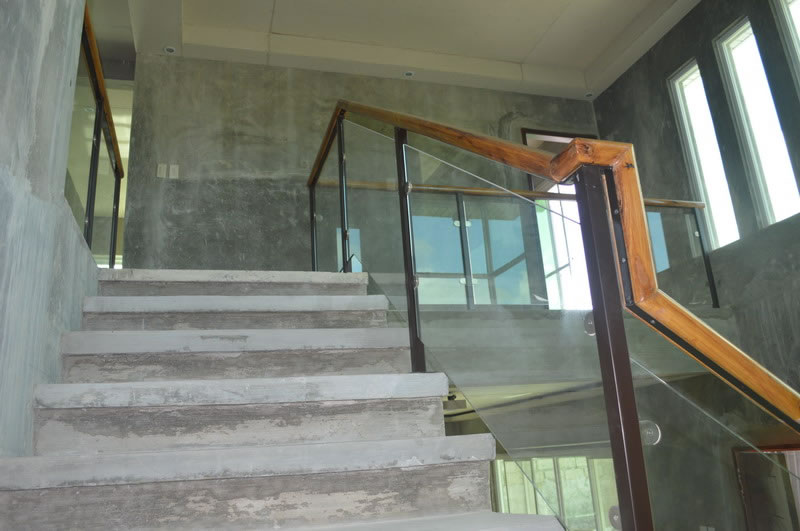 Glass Stair Railing in Metal Frame