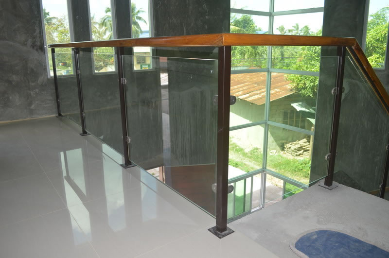 Glass Stair Railing in Metal Frame