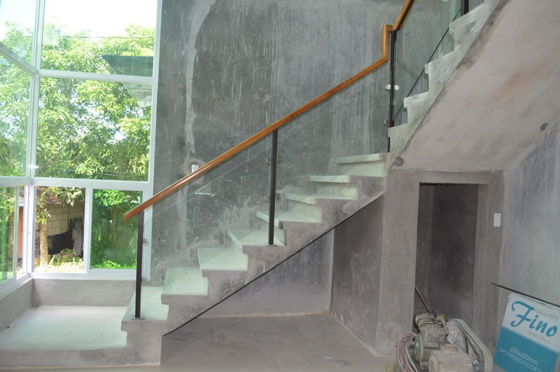 Glass Stair Railing in Metal Frame