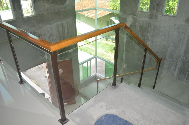 Glass Stair Railing in Metal Frame