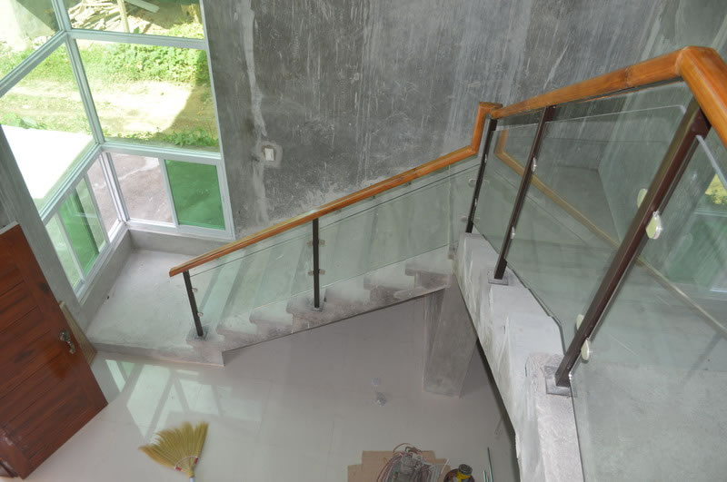 Glass Stair Railing in Metal Frame