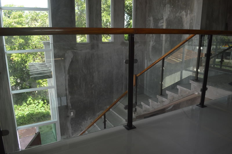 Glass Stair Railing in Metal Frame