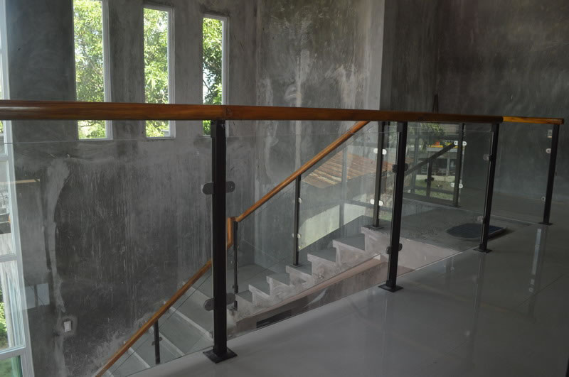 Glass Stair Railing in Metal Frame