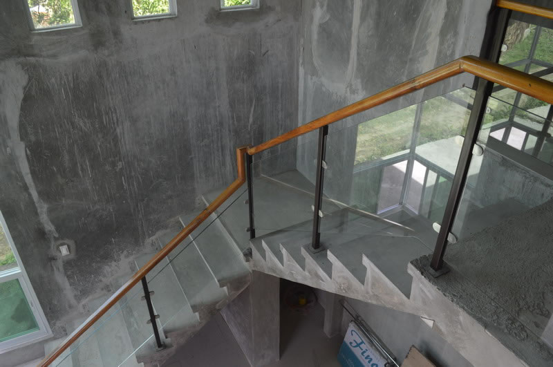 Glass Stair Railing in Metal Frame