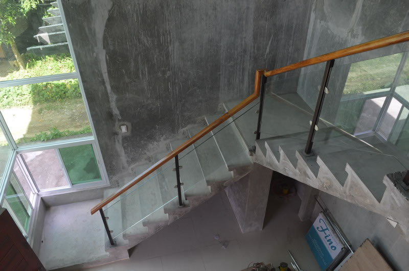 Glass Stair Railing in Metal Frame