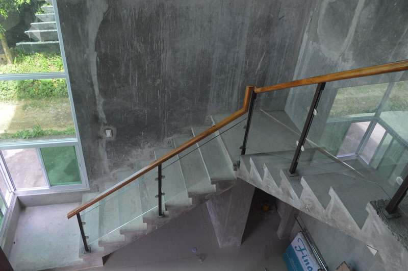 Glass Stair Railing in Metal Frame