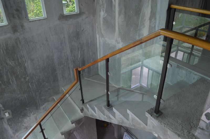 Glass Stair Railing in Metal Frame