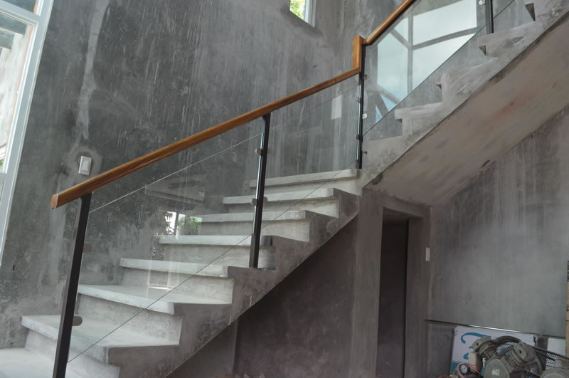 Glass Stair Railing in Metal Frame