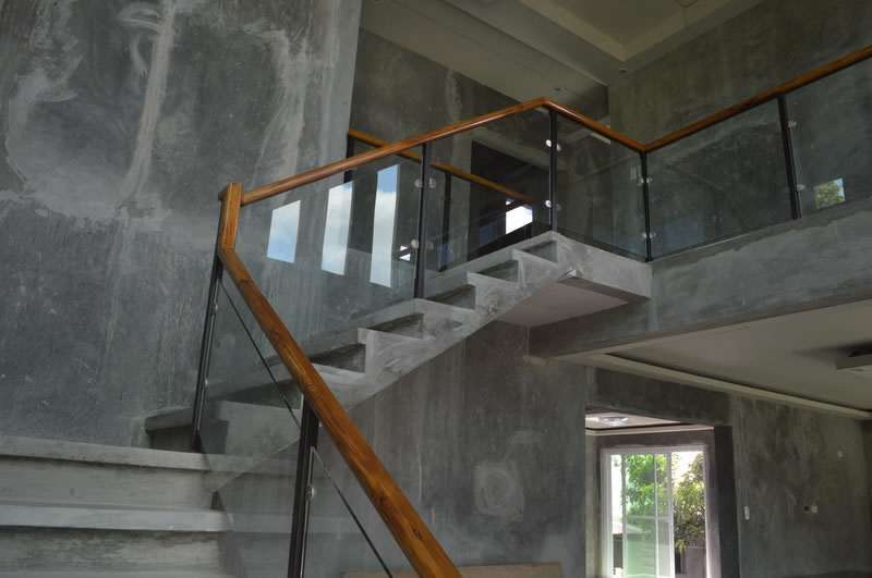 Glass Stair Railing in Metal Frame