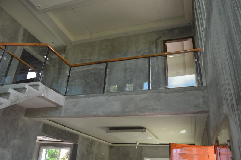 Glass Stair Railing in Metal Frame