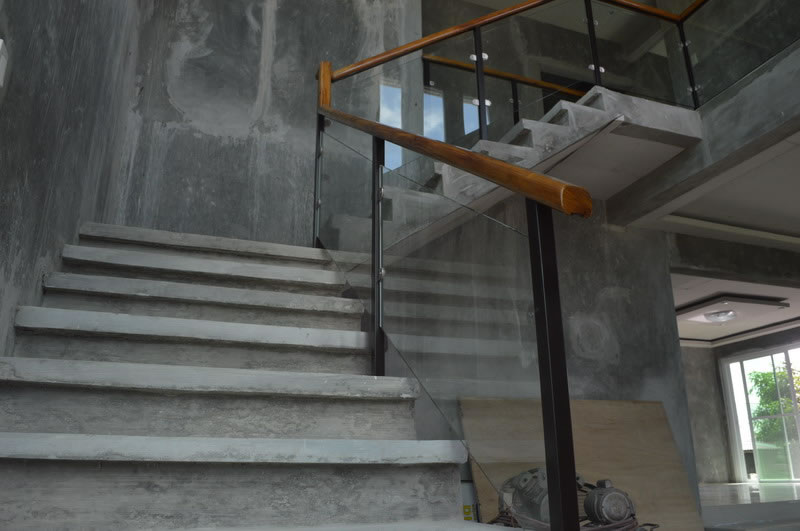 Glass Stair Railing in Metal Frame