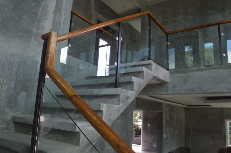 Glass Stair Railing in Metal Frame