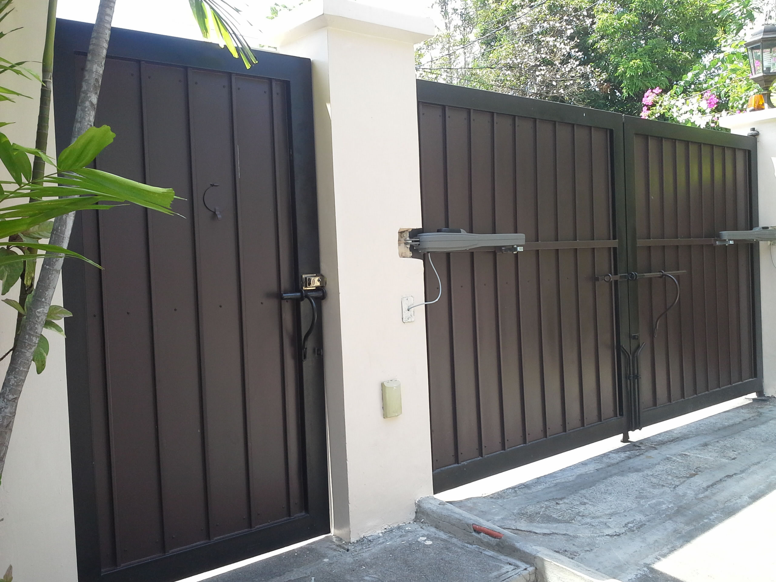 Steel and Wood Gate  Cavitetrail, Glass Railings Philippines, Tempered Glass, Wrought Iron 